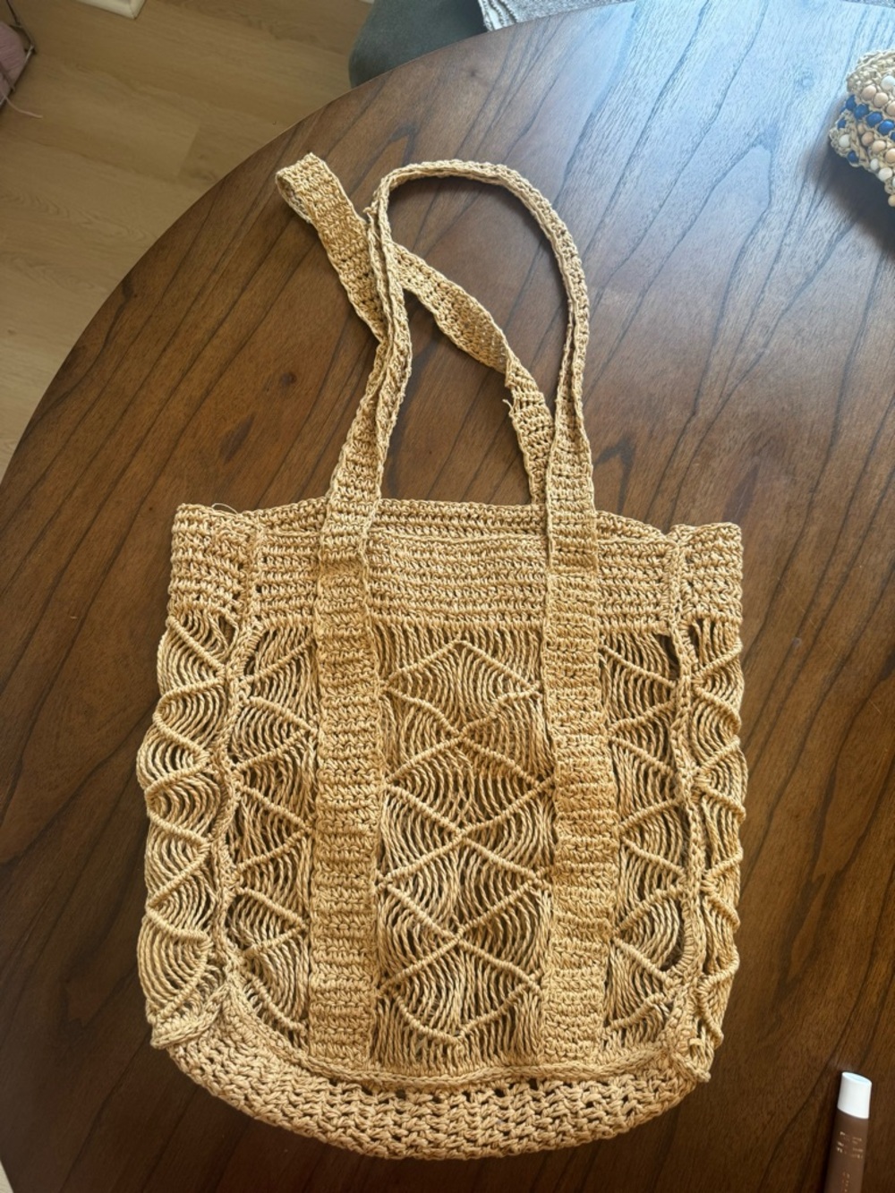 Zara Tan Crochet Tote Bag
